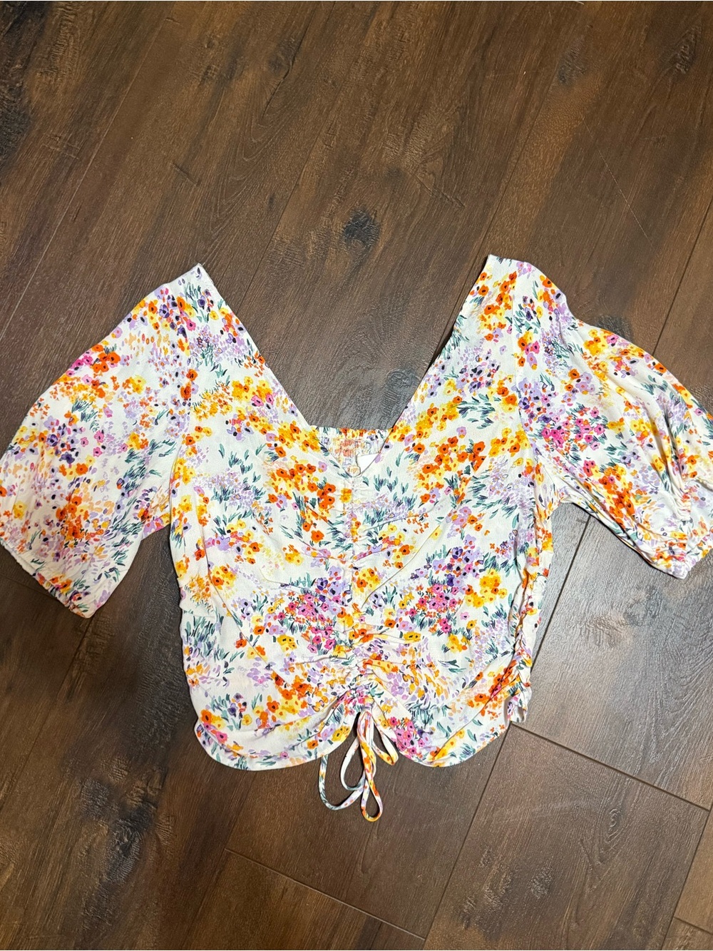 H&M Off the Shoulder Floral Print Mocked Puff Sleeve Cropped Top